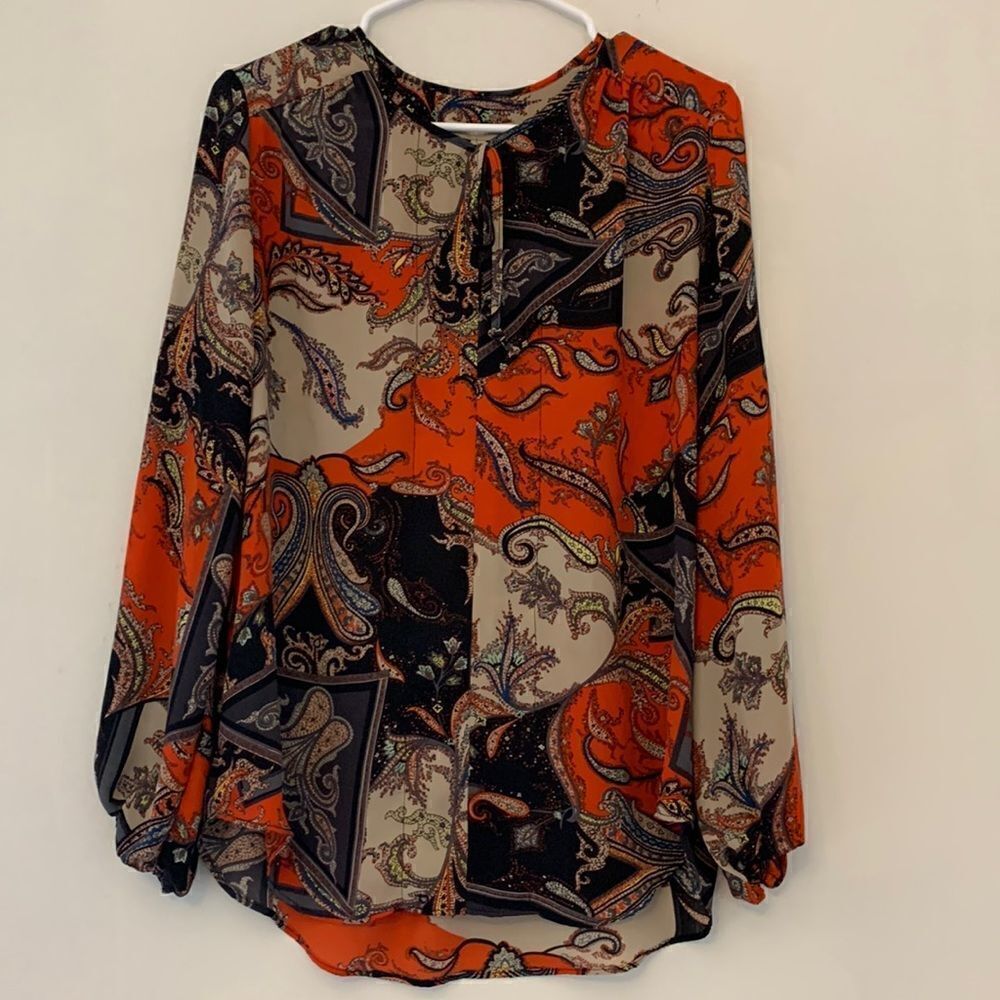 Joan Vass long sleeve paisley and floral tunic Size M Length 28” Bust 21”
